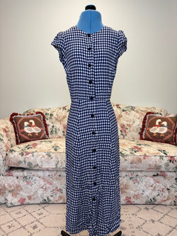 {Reformation} Navy Checkered Dress