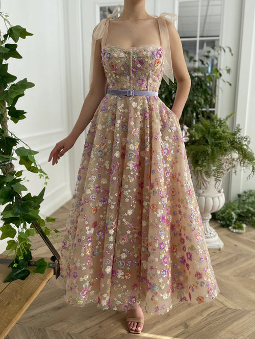 Opalescent Floral Sequined Gown - Teuta Matoshi